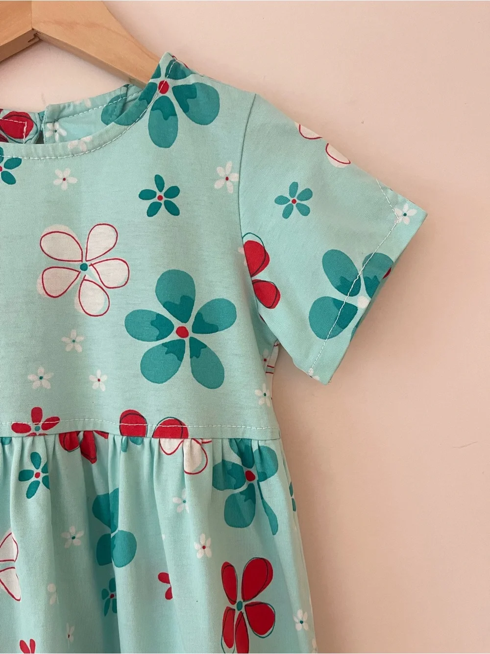 HANNA ANDERSSON EUC Aqua Retro Floral Print Short Sleeve Cotton Dress